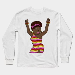 African American black woman disco funky dancing. Long Sleeve T-Shirt